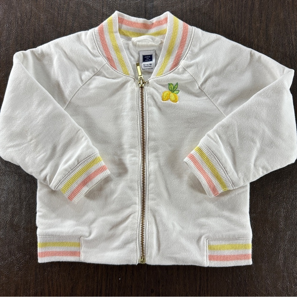 Janie & Jack White Jacket with Gold Zipper, Stripes, and Lemons Sz 12-18 Months